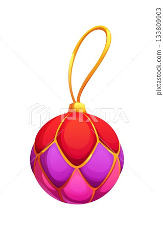 Cartoon traditional Japanese Kimekomi New Year ball with fabric embroidery segments in red, pink, purple and gold, symbolizing celebration and Asian tradition. Vector festive ornament or cultural gift Cartoon traditional Japanese Kimekomi New Year ball with fabric embroidery segments in red, pink, purple and gold, symbolizing celebration and Asian tradition. Vector festive ornament or cultural gift 133809903