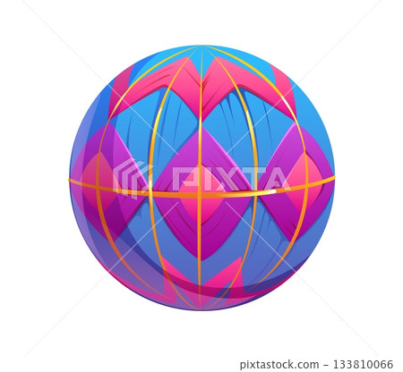 Cartoon Japanese Temari toy, thread ball made by wrapping silk and cotton threads. Vector item for kids games in Asian festive culture. Traditional Japan new year Temari sphere decoration, toy ball Cartoon Japanese Temari toy, thread ball made by wrapping silk and cotton threads. Vector item for kids games in Asian festive culture. Traditional Japan new year Temari sphere decoration, toy ball 133810066