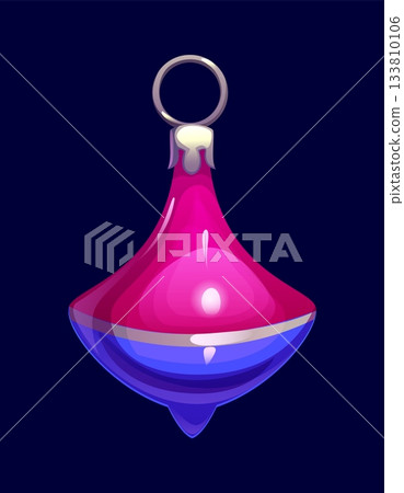 Cartoon pink and blue drop bauble Christmas decoration with silver hanging loop. Festive shiny vintage ornament for winter tree, glossy xmas decor. Vector traditional holiday toy for New Year season Cartoon pink and blue drop bauble Christmas decoration with silver hanging loop. Festive shiny vintage ornament for winter tree, glossy xmas decor. Vector traditional holiday toy for New Year season 133810106