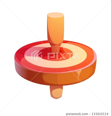 Cartoon Japanese New Year holiday spinning top koma toy. Isolated vector traditional whirligig decoration for celebration, cultural festive object symbolizes balance and heritage, kids amusement 133810114