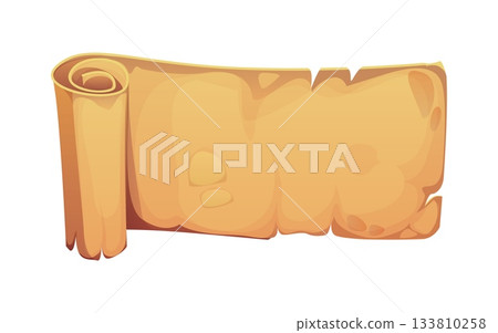 Cartoon ancient manuscript, vintage paper map. Medieval document, old paper isolated vector map. Cartoon antique papyrus scroll with rolled corners or ancient parchment manuscript with worn edges Cartoon ancient manuscript, vintage paper map. Medieval document, old paper isolated vector map. Cartoon antique papyrus scroll with rolled corners or ancient parchment manuscript with worn edges 133810258