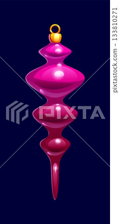 Cartoon pink Christmas ornament with tall layered shape and gold loop. Vector traditional holiday toy for New Year merry season celebration. Festive vintage bauble icicle for winter tree decorating Cartoon pink Christmas ornament with tall layered shape and gold loop. Vector traditional holiday toy for New Year merry season celebration. Festive vintage bauble icicle for winter tree decorating 133810271