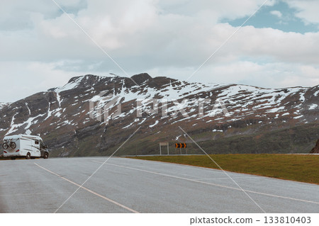 Camper car in norwegian mountains 133810403