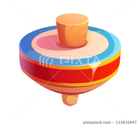 Cartoon Japanese New Year spinning top koma decoration. Isolated vector traditional toy for celebration, symbolizes focus, balance and cultural heritage, depicted with vibrant red, blue and gold color Cartoon Japanese New Year spinning top koma decoration. Isolated vector traditional toy for celebration, symbolizes focus, balance and cultural heritage, depicted with vibrant red, blue and gold color 133810447