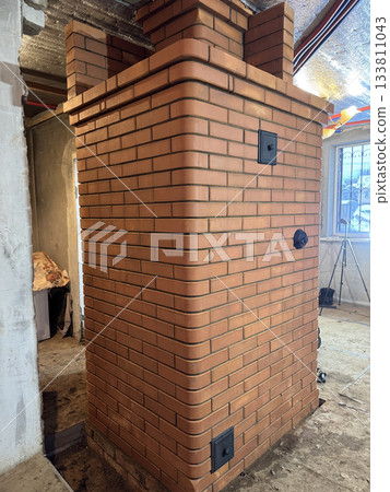 Construction of a heating stove. Rear side. Final work. 133811043