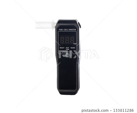 Digital Breathalyzer With Mouthpiece Isolated On White. Personal Device For Alcohol Testing, isolate Digital Breathalyzer With Mouthpiece Isolated On White. Personal Device For Alcohol Testing, isolate 133811286