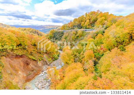 從秋田縣仙北市玉川溫泉橋上看到的秋景 從秋田縣仙北市玉川溫泉橋上看到的秋景 133811414