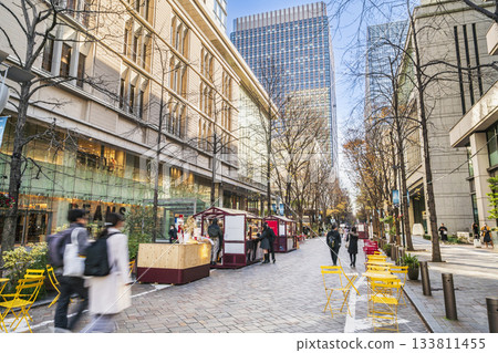 東京車站及丸之內仲通街（丸之內街公園）的城市景觀 [東京都千代田區] 133811455