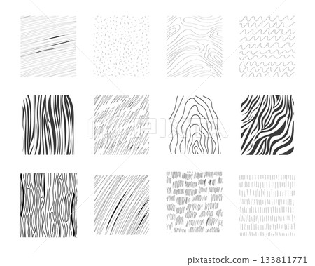 Crosshatch patterns range hand drawn texture set, crosshatch line doodle grunge background. Scribble graphite strokes, lines, wood, shading elements. 133811771