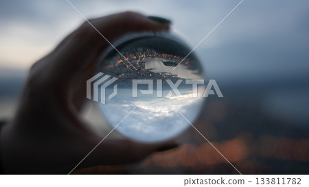 Landscape seen through a glass ball Landscape seen through a glass ball 133811782