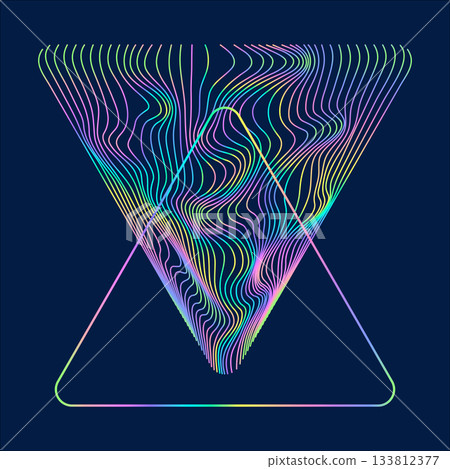 Particles and wavy lines in shape. Linear wave style. 133812377