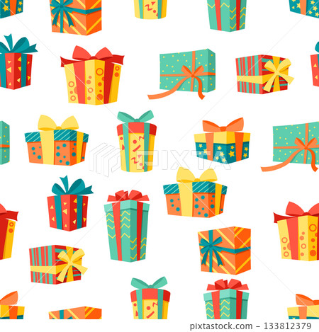 Seamless pattern with gift boxes. Colorful presents for celebration, discounts or promotions. Seamless pattern with gift boxes. Colorful presents for celebration, discounts or promotions. 133812379