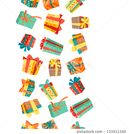 Seamless pattern with gift boxes. Colorful presents for celebration, discounts or promotions. 133812380