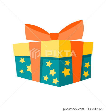 Illustration of gift box. Colorful present for celebration, discount or promotion. 133812423
