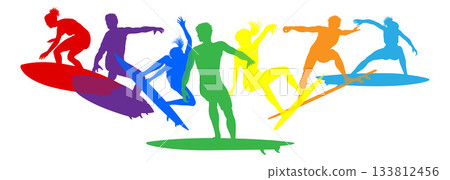 Surfer Surfboard Surfers Male Female Silhouettes 133812456