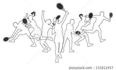 Silhouette Tennis Players Silhouettes Concept 133812457