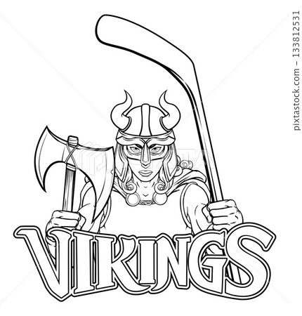 Viking Warrior Woman Ice Hockey Sports Team Mascot 133812531
