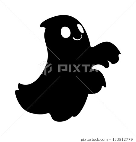 Halloween creepy ghost or phantom silhouette. Halloween creepy ghost, scary flying phantom vector silhouette. Spooky monster or creature isolated character with cheerful smiling face 133812779