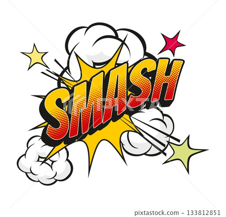 Smash comic sound effect speech bubble sticker. Expression splash tag, comic speech bubble pop art vector effect. Exclamation balloon halftone label with colorful typography and explosion effect Smash comic sound effect speech bubble sticker. Expression splash tag, comic speech bubble pop art vector effect. Exclamation balloon halftone label with colorful typography and explosion effect 133812851