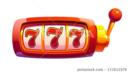 Cartoon casino and gambling game slot machine showing a winning combination of three red sevens 777. Isolated vector gamble spin machine with pulled lever, symbol of luck, rewards and casino nightlife Cartoon casino and gambling game slot machine showing a winning combination of three red sevens 777. Isolated vector gamble spin machine with pulled lever, symbol of luck, rewards and casino nightlife 133812876