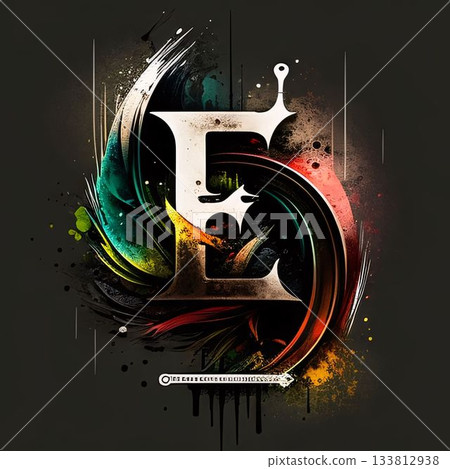 Colorful grunge letter E on black background. Grunge style Colorful grunge letter E on black background. Grunge style 133812938