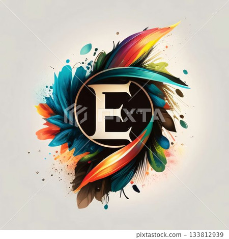 E letter with colorful paint splashes and blots, vector illustration E letter with colorful paint splashes and blots, vector illustration 133812939