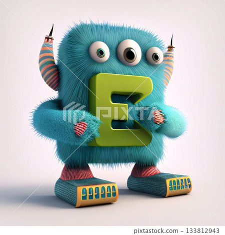 Funny monster with the letter E. 3d render illustration. Funny monster with the letter E. 3d render illustration. 133812943