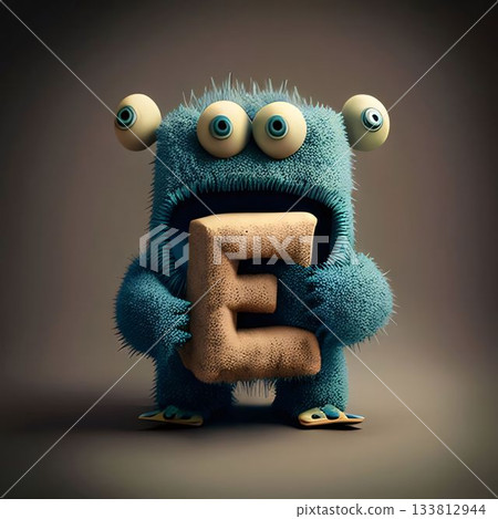 Funny monster with letter E, 3d render, square image Funny monster with letter E, 3d render, square image 133812944