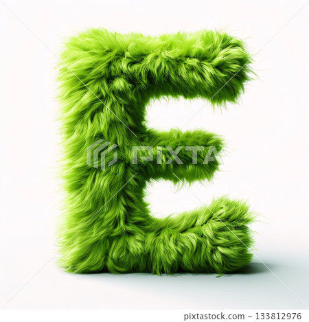 Green fur font isolated on white background. Letter E 3D render Green fur font isolated on white background. Letter E 3D render 133812976
