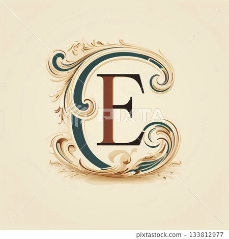 Elegant monogram design. Letter E in vintage style with swirls. Vector illustration. Elegant monogram design. Letter E in vintage style with swirls. Vector illustration. 133812977