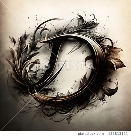 3D illustration of the letter D with a decorative ornament in it 3D illustration of the letter D with a decorative ornament in it 133813121