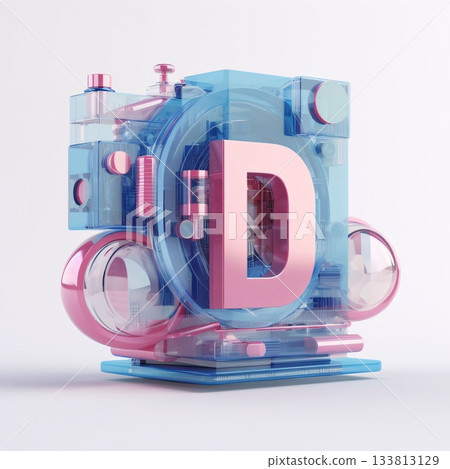 Futuristic 3D rendering of the letter D in the form of a water cooler 133813129