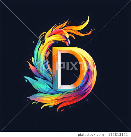 Letter D with abstract colorful splash, isolated on black background. Vector illustration. Letter D with abstract colorful splash, isolated on black background. Vector illustration. 133813131