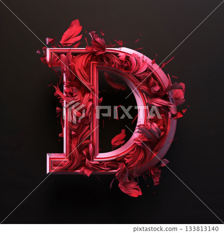 Metal letter D uppercase. 3D render cracked red paint font isolated on black background. Metal letter D uppercase. 3D render cracked red paint font isolated on black background. 133813140