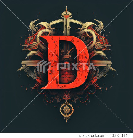 Vintage letter D with sword and shield, grunge design. Vintage letter D with sword and shield, grunge design. 133813141