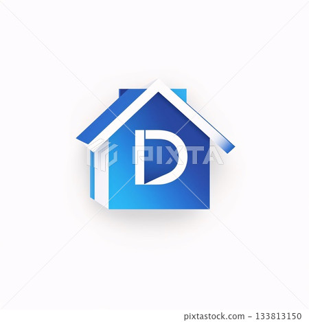 Blue house icon with letter D. Real estate concept. Vector illustration. Blue house icon with letter D. Real estate concept. Vector illustration. 133813150