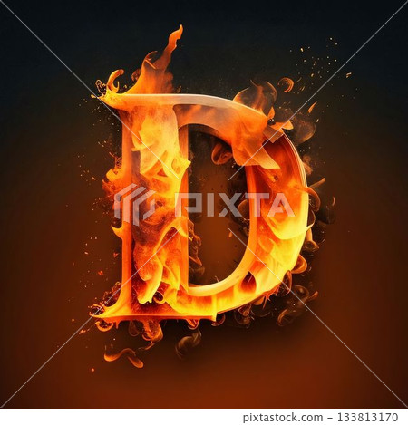 Letter D in fire, isolated on black background, 3d render Letter D in fire, isolated on black background, 3d render 133813170