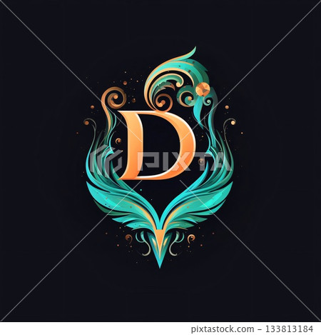 Letter D with floral ornament on black background. Vector illustration for your design Letter D with floral ornament on black background. Vector illustration for your design 133813184