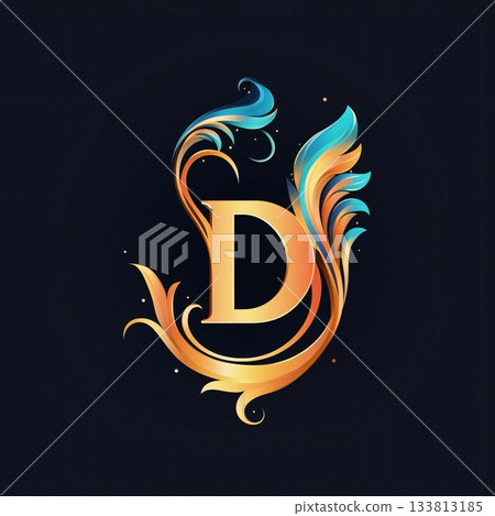 Letter D Luxury Boutique Gold Floral Swirl Icon. Letter D Luxury Boutique Gold Floral Swirl Icon. 133813185