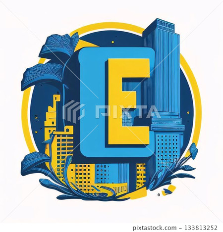 Vector illustration of the letter E in the form of a city landscape. Vector illustration of the letter E in the form of a city landscape. 133813252
