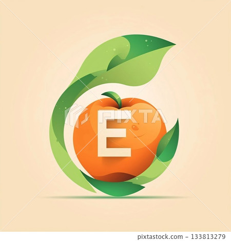 Letter E with apple and leaf. Design template elements for your application or corporate identity. Letter E with apple and leaf. Design template elements for your application or corporate identity. 133813279