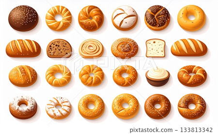 麵包和烘焙食品插圖圖示集 麵包和烘焙食品插圖圖示集 133813342