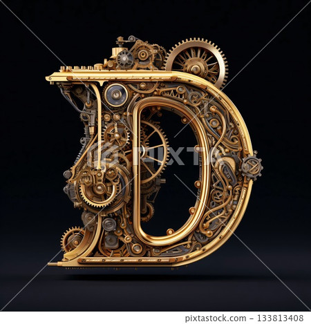 Mechanical alphabet made from gears and cogs. Letter D. 3D rendering 133813408
