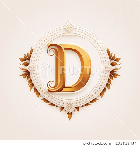 Vintage Elegant letter D with floral background. Luxury golden letters. 133813434