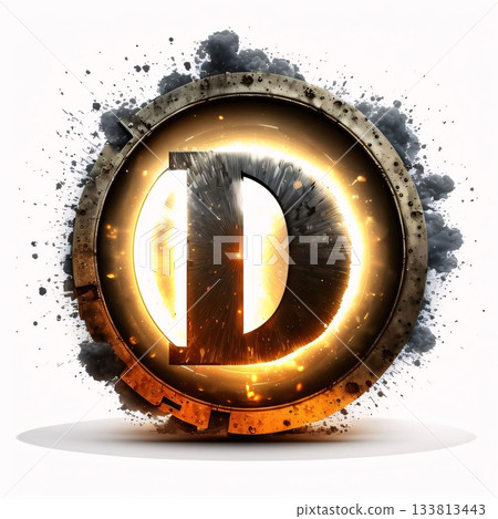 Futuristic letter D in a grunge round frame with fire flames Futuristic letter D in a grunge round frame with fire flames 133813443