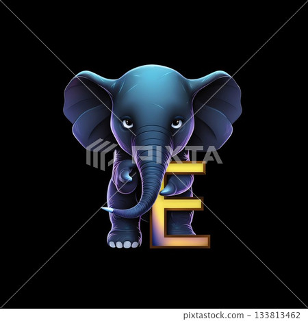 Elephant alphabet letter E on black background. Vector illustration for your design Elephant alphabet letter E on black background. Vector illustration for your design 133813462