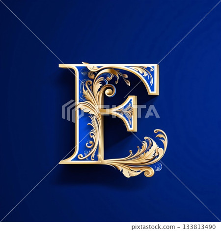 Vector golden letter E with ornament in the style of baroque. Vector golden letter E with ornament in the style of baroque. 133813490