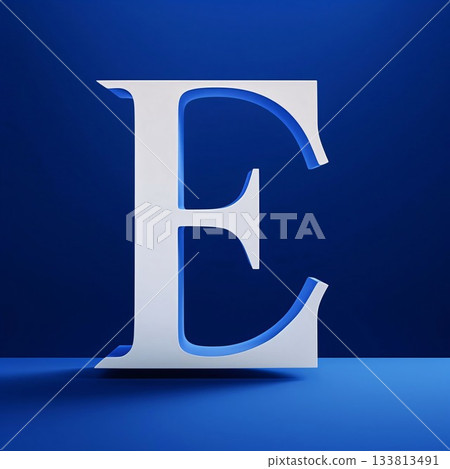 3d rendering of the letter E in a blue studio background. 3d rendering of the letter E in a blue studio background. 133813491