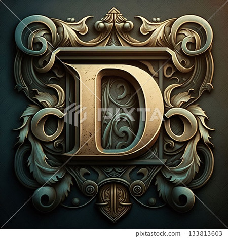 ornate letter D in the style of baroque. 3D illustration ornate letter D in the style of baroque. 3D illustration 133813603