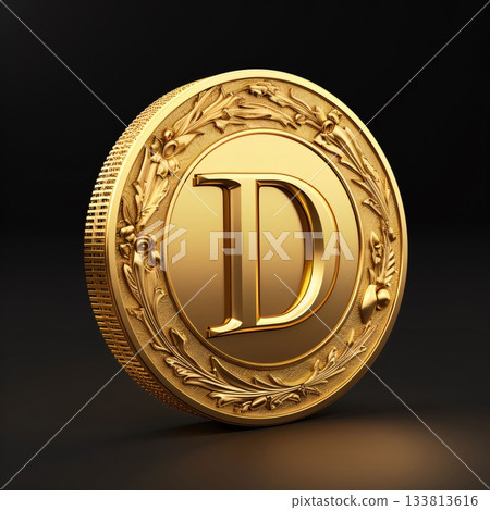 Gold medal with the letter D on a black background. 3d rendering 133813616